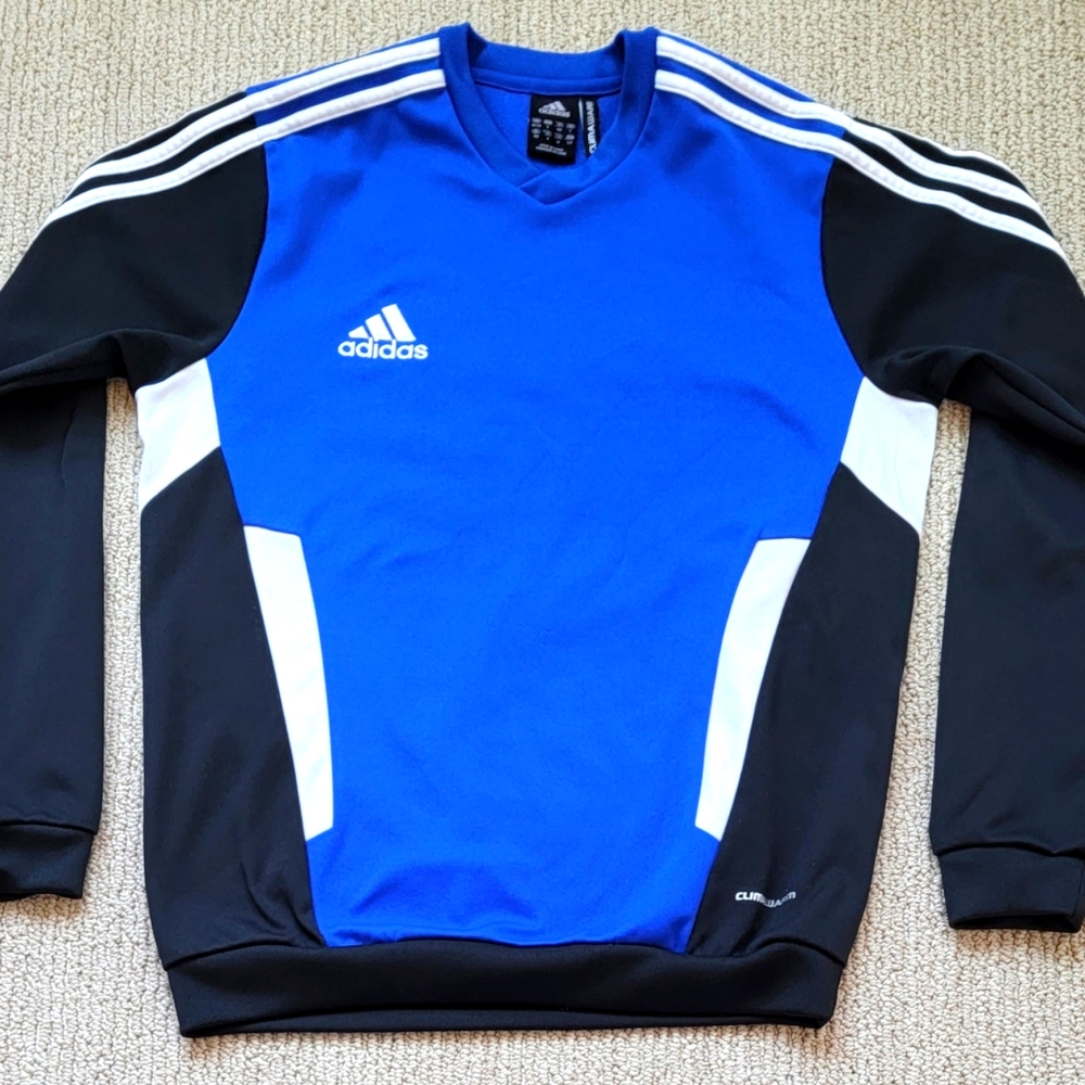 Mens Adidas Climawarm Color Block Fleece Pullover | Color: Black/Blue | Small